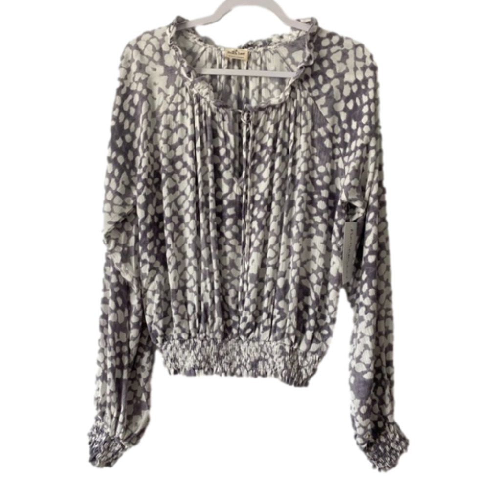 Peach Love California NWT Women's S Boho Chic Smocked Long Sleeve‎ Blouse Career